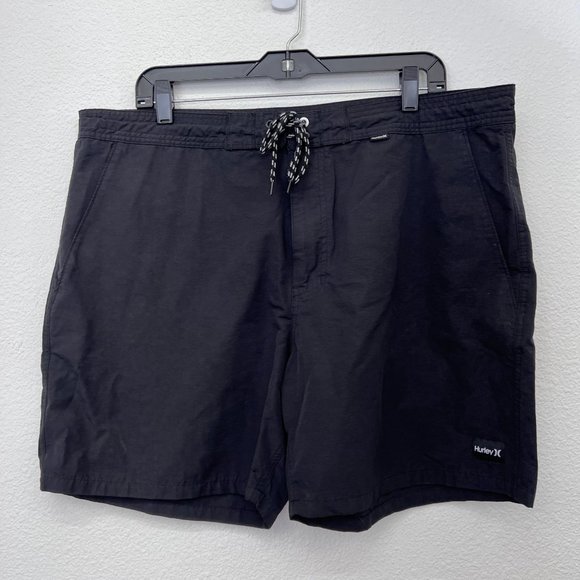 Hurley mens tie front boardshorts black solid‎ black  Size: 38 - Picture 2 of 9
